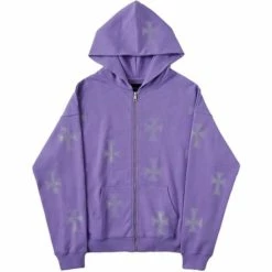 Streetgarm Unknown Cross Rhinestone Hoodie - Purple NEW