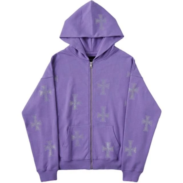Cheapest 😍 Streetgarm Unknown Cross Rhinestone Hoodie - Purple NEW 👍 3 Streetgarm Unknown Cross Rhinestone Hoodie - Purple NEW