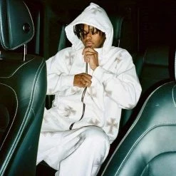 Flash Sale ✔️ Streetgarm Unknown Cross Rhinestone Hoodie - White 🤩 9 Streetgarm Unknown Cross Rhinestone Hoodie - White