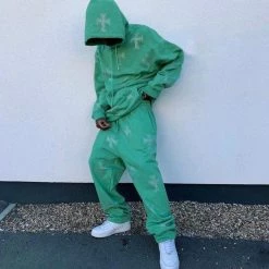 Cheap 😀 Streetgarm Unknown Cross Rhinestone Joggers - Green 🥰 8 Streetgarm Unknown Cross Rhinestone Joggers - Green