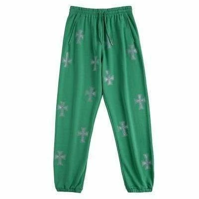 Cheap 😀 Streetgarm Unknown Cross Rhinestone Joggers - Green 🥰 3 Streetgarm Unknown Cross Rhinestone Joggers - Green