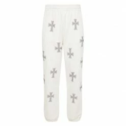 Streetgarm NEW Unknown Cross Rhinestone Joggers - White