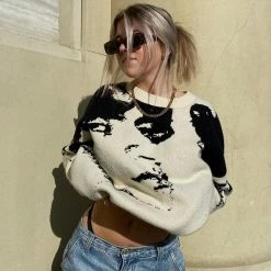 Wholesale 🌟 Streetgarm NEW Y2K Abstract Face Jumper 🎉 11 Streetgarm NEW Y2K Abstract Face Jumper