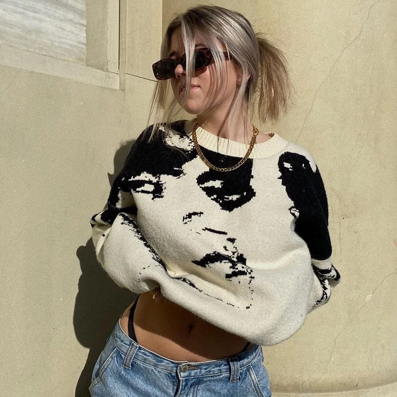 Wholesale 🌟 Streetgarm NEW Y2K Abstract Face Jumper 🎉 5 Streetgarm NEW Y2K Abstract Face Jumper