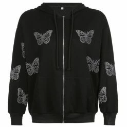 Streetgarm Y2K Butterfly Rhinestone Zip Hoodie