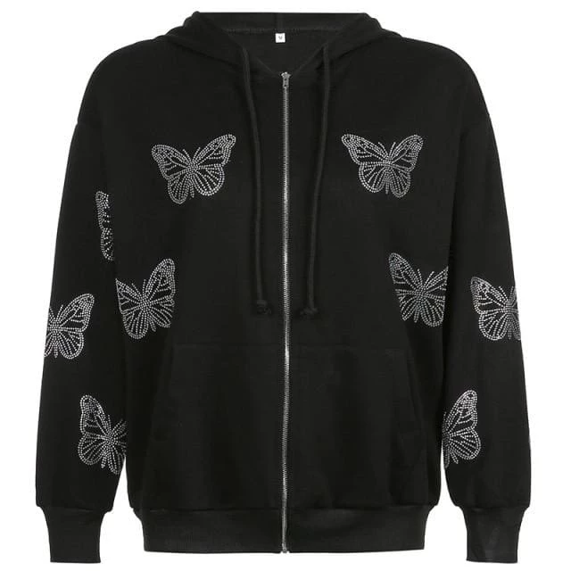 Buy ๐งจ Streetgarm Y2K Butterfly Rhinestone Zip Hoodie ๐ฅ 3 Streetgarm Y2K Butterfly Rhinestone Zip Hoodie
