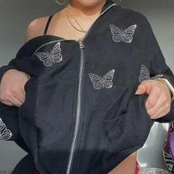 Buy ๐งจ Streetgarm Y2K Butterfly Rhinestone Zip Hoodie ๐ฅ 13 Streetgarm Y2K Butterfly Rhinestone Zip Hoodie