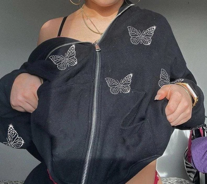Buy ๐งจ Streetgarm Y2K Butterfly Rhinestone Zip Hoodie ๐ฅ 7 Streetgarm Y2K Butterfly Rhinestone Zip Hoodie