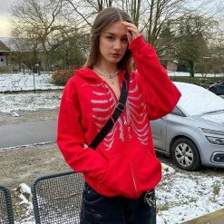 Streetgarm Y2K Rhinestone Skeleton Hoodie
